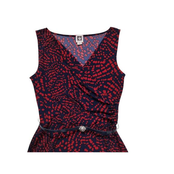 Anne Klein women blue red casual sleeveles stretch belted faux wrap dress size S - Picture 3 of 12